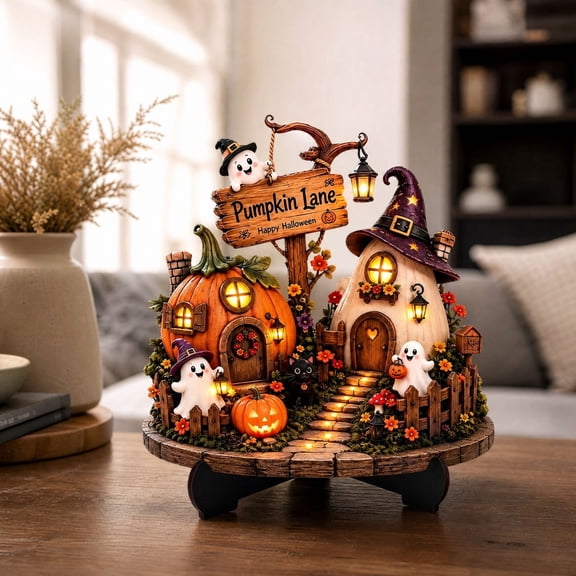 Cmafuca Halloween Village Houses Tabletop Decor, Halloween Pumpkin House Decorations, Cute Halloween Decor for Home, Halloween Table Decor, Indoor Halloween Decorations for Office Desk Shelf