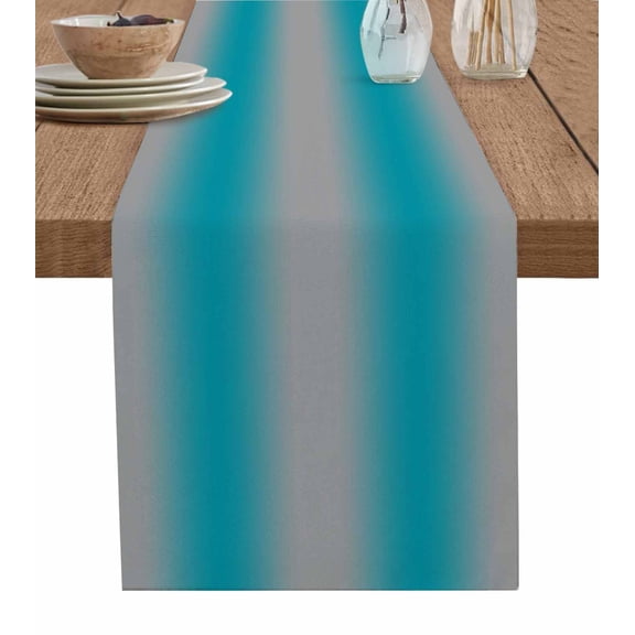 Table Runner Ombre Grey Turquoise Table Decoration for Kitchen Dinning Gradient Color Table Decoration for Indoor Outdoor Party Wedding Decor 13x72 Inch