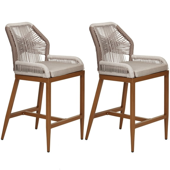 Counter Height Bar Stools Set of 2,24.8" H Rattan Bar Stools,Home Back Dining Chair,Modern Patio Bar Stools with Backrest and Arm,Comfortable Simple and Beautiful Counter Chair