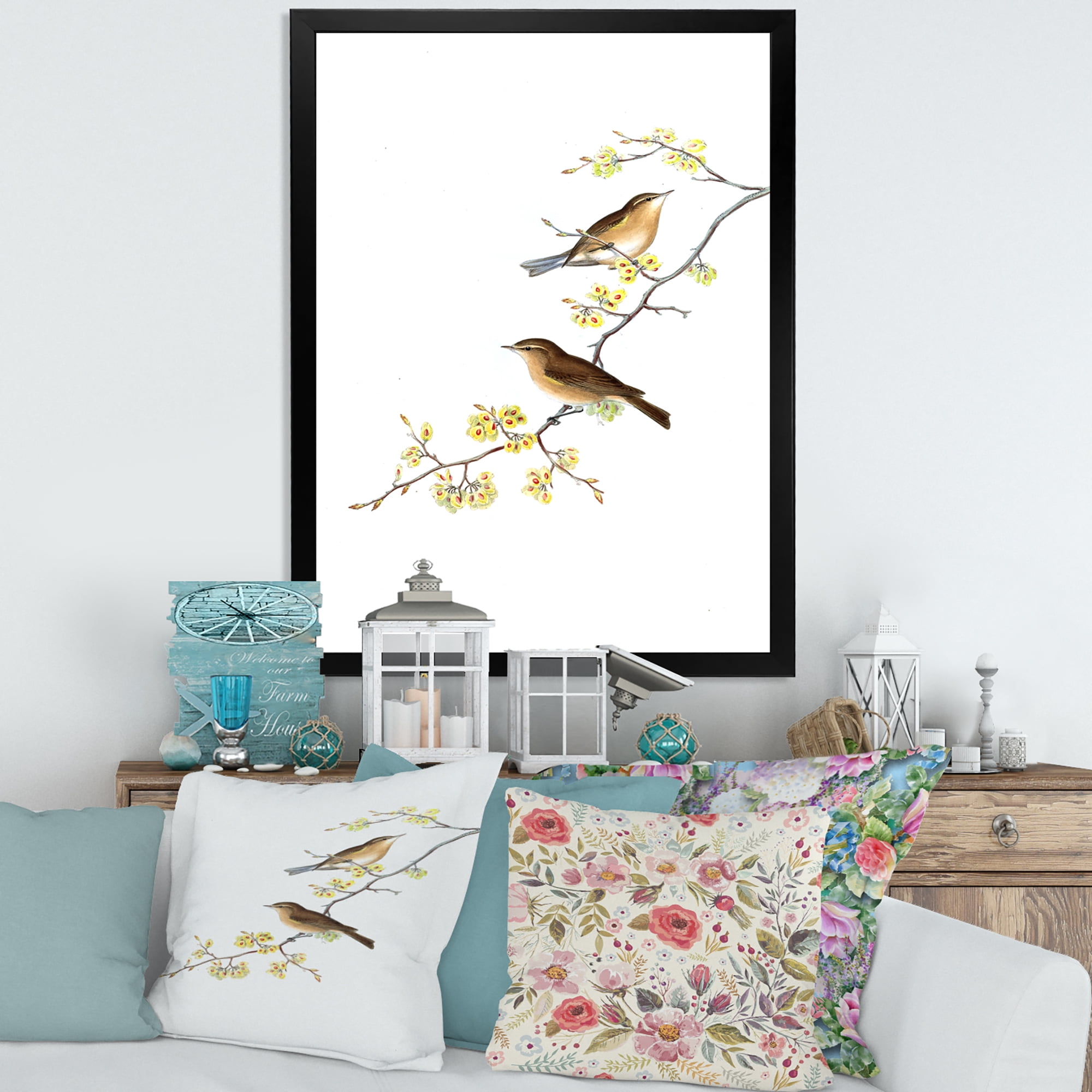 Designart 'Little Birds Sitting On The Tree Branches II' Traditional Framed Art Print