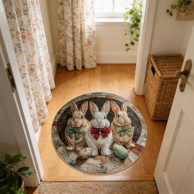3D Visual Easter Rug 60*60, Custom Easter Bunny Round Rug Personalized 3D Effect Easter Day Carpet Non Washable Bunny Area Rug for Living Room Bedroom Birthday Indoor Home Decor Spring Day