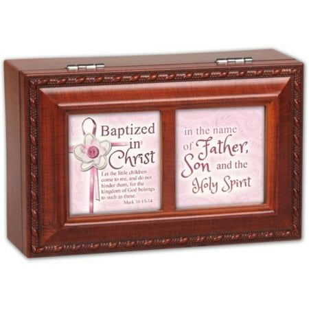 - Cottage Garden Batized In The Name Woodgrain Petite Music Box / Jewelry Box Plays Jesus Loves Me