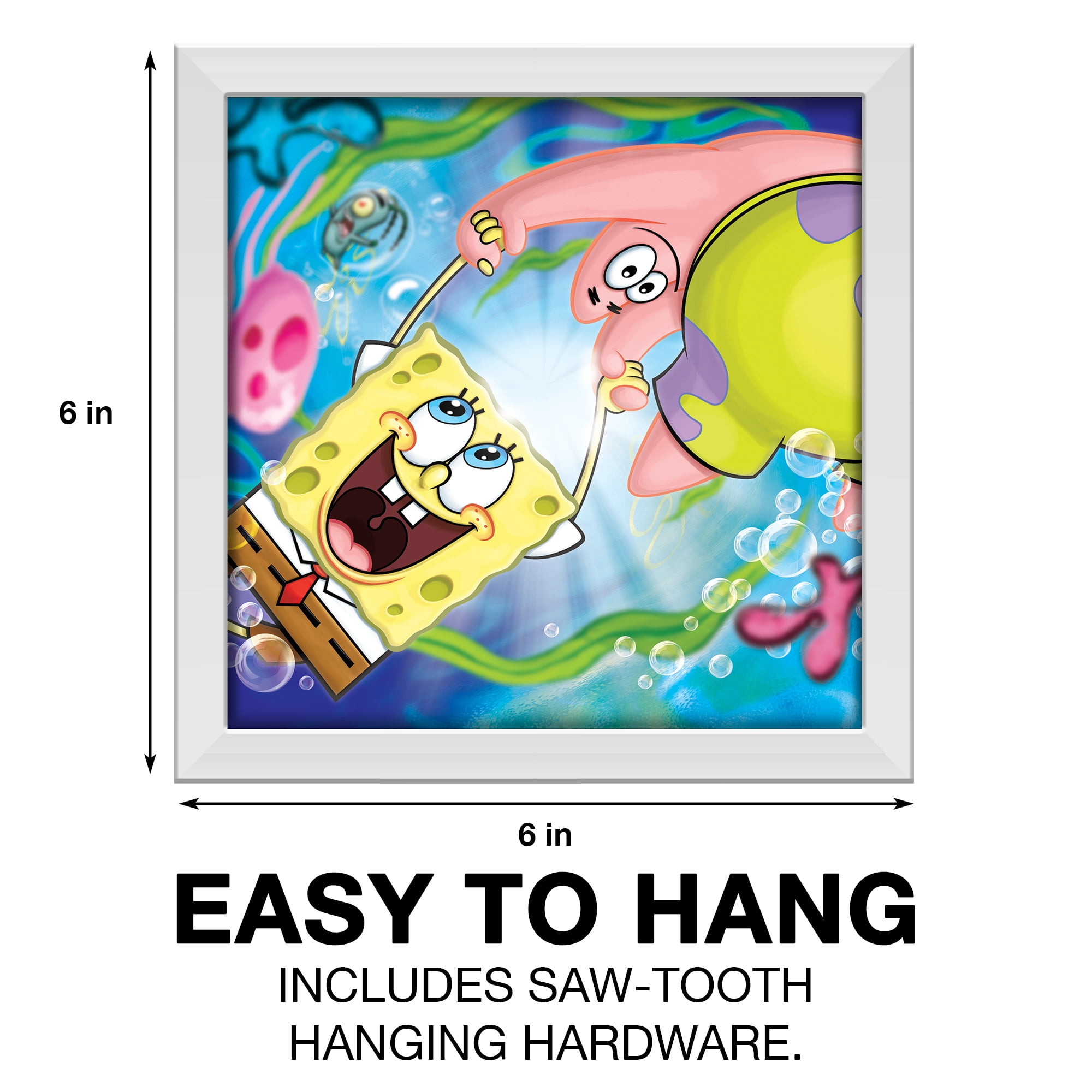 (2 pack) Silver Buffalo Spongebob SquarePants and Patrick Hand Hold Gel Coat 6" x 6" Framed MDF Modern Wall Art