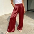 thumbnail image 2 of Glisme Pants For Women Solid Color Elastic Waist With Pockets And Drawstring Summer Quick Dry Women Wide Leg Trousers Size L Red, 2 of 5