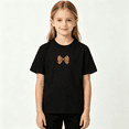 thumbnail image 2 of Leopard Print Bow Girls Graphic Tee, Cute Retro Cheetah Ribbon 100% Cotton Kids Short Sleeve T-Shirt, 2 of 5
