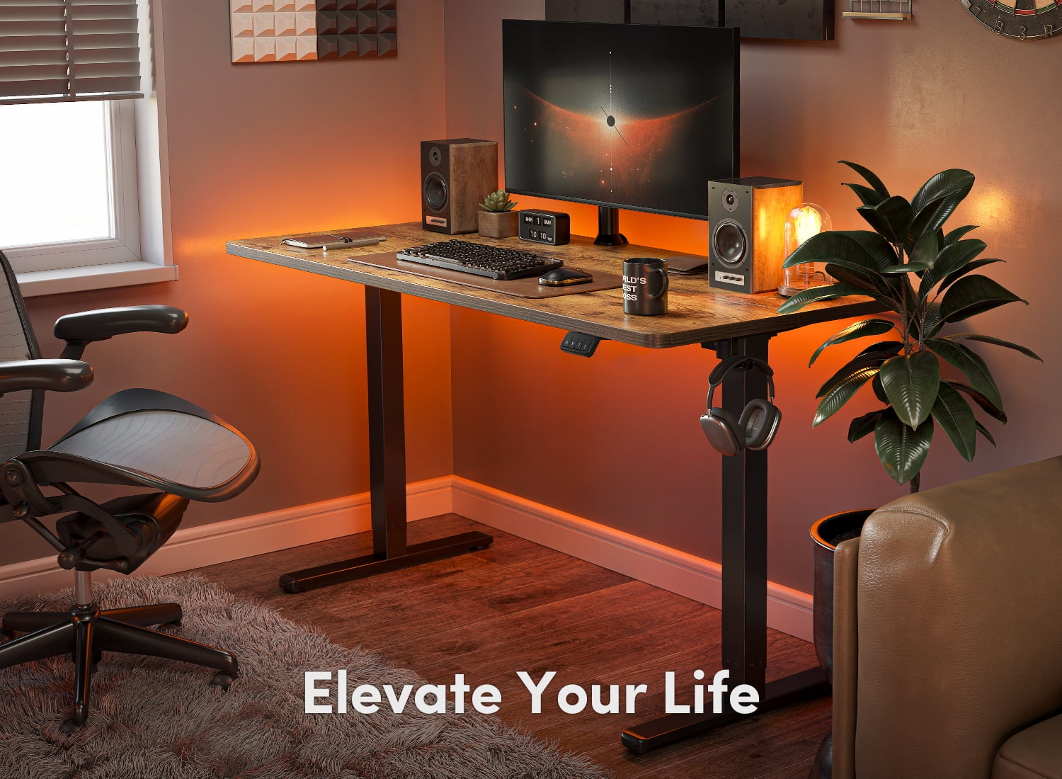 DESINO 48Inch Electric Height Adjustable Standing Desk, Splice Board Electric Stand up Desk Home Office, Computer Desk Memory Preset, Rustic Brown