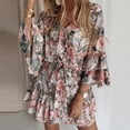thumbnail image 2 of Vestido HUOGUO de chifón estampado de manga larga con cuello en V y forma de A para mujer, 2 of 5
