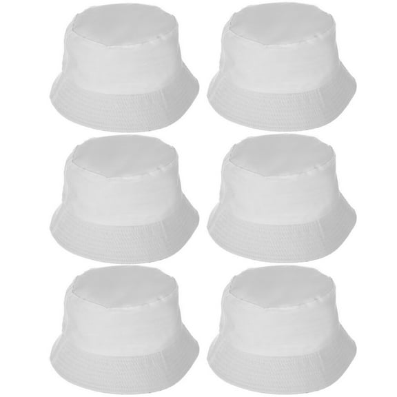6 Pcs White Bucket Hats Bulk, Sublimation Hats Blank Beach Fishing Cap for Women Men, 22 Inches Circumference