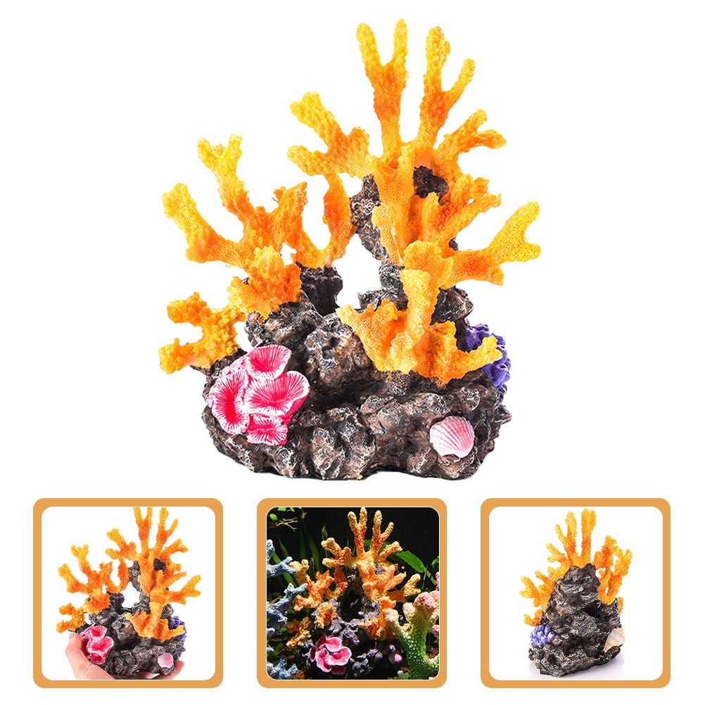 WEUVEB Fish Tank Supplies Coral Decoration Resin Yellow 1Pack