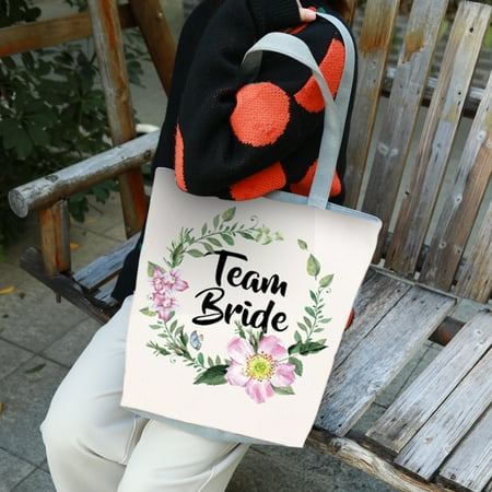

Foldable Bridesmaid Bag Fine Stitching Fabric Wide Strap Team Bride Pattern Tote Bag Wedding Decor Blue Fabric