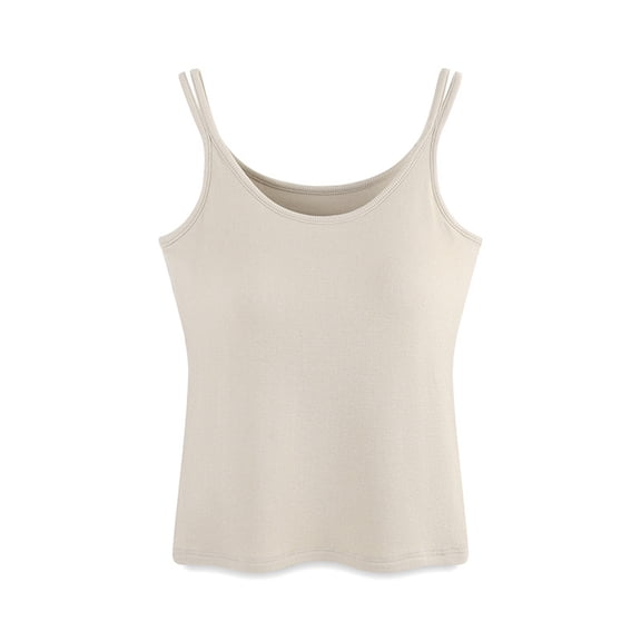 Fengactive Womens Double Strap Cami Top Scoop Neck Built-in Bra Sleeveless Fitted Sleepwear Layering Tank