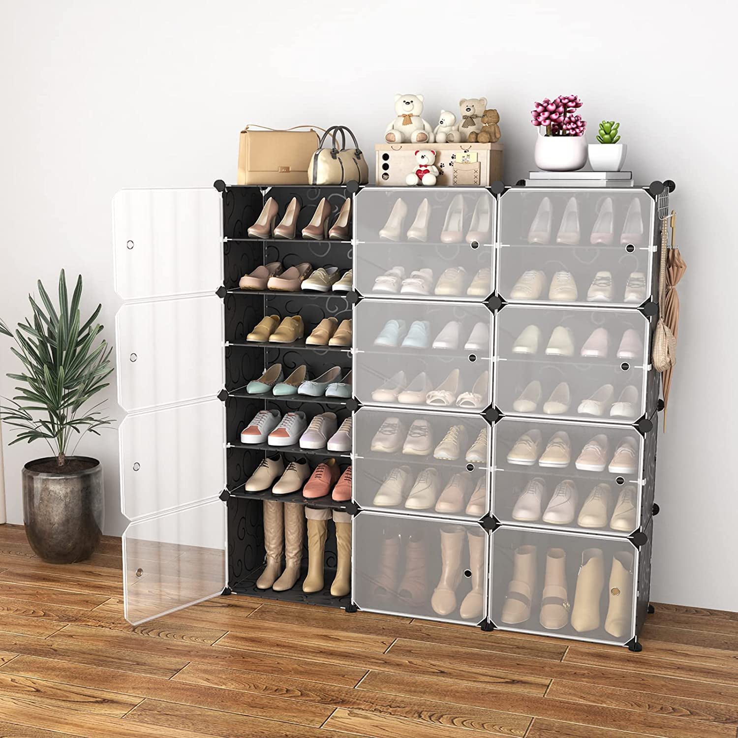  Portable Shoe Rack Organizer, Stackable 96 Pairs DIY Shoe  Storage Cabinets Stand,White Plastic Closet Shoe Organizer With Transparent  Cover,Dust-proof Shoe Rack Shelf Clear Foldable For Heels Boots : Home &  Kitchen