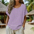 thumbnail image 2 of GUACER Gingham Plaid Shirts for Women Short Sleeve Cotton Linen Summer Tops Casual Checkered Tunic Blouses, 2 of 6