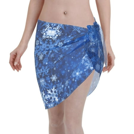 Swimsuit Coverups For Women Magical Blue Snowflake Sarong Beach Bikini Wrap Sheer Short Skirt Chiffon Scarf For Swimwear