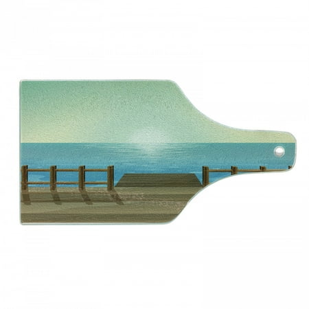 

Dock Cutting Board Illustration of a View of Port at Seaside Dream Sun Sky Summer Calm Decorative Tempered Glass Cutting and Serving Board in 3 Sizes by Ambesonne