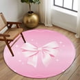 thumbnail image 2 of Round Area Rug 6 Ft, Valentine's Day Washable Non-Slip Circle Carpet for Living Room/Bedroom, Pink Bowknot Ribbon Modern Mother's Day Low-Profile Indoor Mats Collection Rugs for Residential, 2 of 8