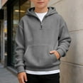 thumbnail image 2 of LRen Hoodies for Boys 10-12, Boys Waffle Hoodie Half Zip Hooded Sweatshirts Kids Long Sleeve Knit Pullover Tops with Pocket Hoodies for Teen Boys,Grey,13-14 Years, 2 of 5