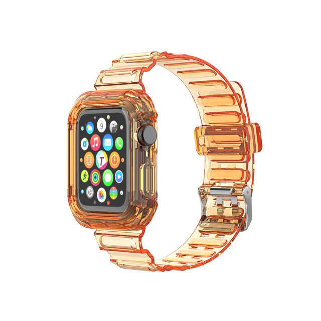 Compatible avec Apple iWatch Étui de Protection, Femmes Hommes Bracelet de Remplacement Doux Transparent pour Apple Watch (Orange Transparent, 42/44mm)