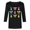 thumbnail image 6 of Fartey 2025 Easter Shirts for Women Cute Bunny Print 3/4 Sleeve Tops Slim Fit Crew Neck Tunic Blouse Plus Size Summer Casual Tees Loose Comfy Holiday T Shirts Black S-5XL, 6 of 6