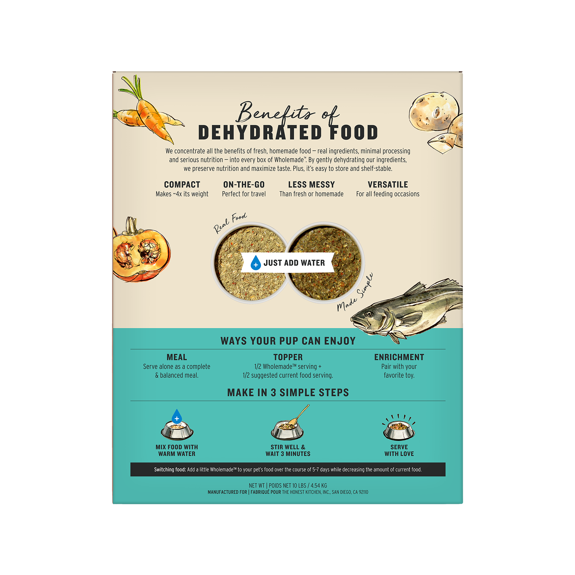 The Honest Kitchen Human Grade Wholemade™ Dehydrated Dog Food Whole Grain Fish & Oats, 10 lb (Makes 40 lbs)