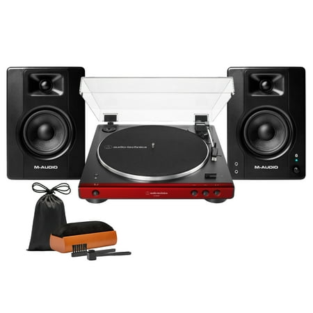 Audio-Technica AT-LP60XBT Automatic Stereo Turntable (Red) with BX3BT Studio Monitors Bundle