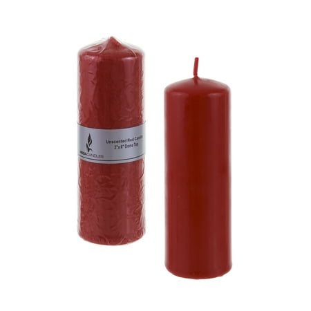 Dome Pillar - Mega Candles - Unscented 2 Inch x 6 Inch Dome Top Pressed Pillar Candle - Red