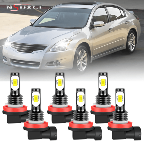 NSDXCT For NISSAN ALTIMA 2007-2018 LED Headlight Bulbs H9 H11 High/Low Beam H11 Fog Light 6000k 6pcs