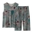 thumbnail image 3 of ICHUANYI Clearance Women's Summer Two Piece Set Sleeveless Round Neck Printed Tops Split Pants Set(Blue, XXL) ICHUANYI WER2023081203678, 3 of 4