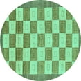 thumbnail image 1 of Ahgly Company Indoor Round Checkered Turquoise Blue Modern Area Rugs, 3' Round, 1 of 4