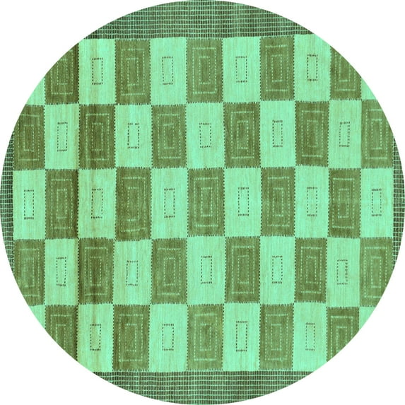 Ahgly Company Indoor Round Checkered Turquoise Blue Modern Area Rugs, 3' Round