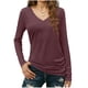 thumbnail image 2 of Xuyuer Women's V-Neck Long Sleeve Slim Drape Hem Solid Color Casual Blouse, Flowy T-Shirt Top for Business Casual, Dinner Dates and Elegant Daily Fashion, 2 of 5