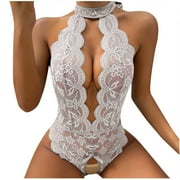 GUZYING Sports Bras Push up Bra Women Lace Jumpsuit Push Up Lingerie Roleplay Lingerie Women Lingerie Rompers Womens Lingerie Sexy Lingerie Clearance White,L