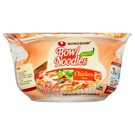 Nongshim Bowl Noodle Savory Chicken Ramyun Ramen Noodle Soup Bowl, 3.03oz X 12 Count, Shelf-Stable