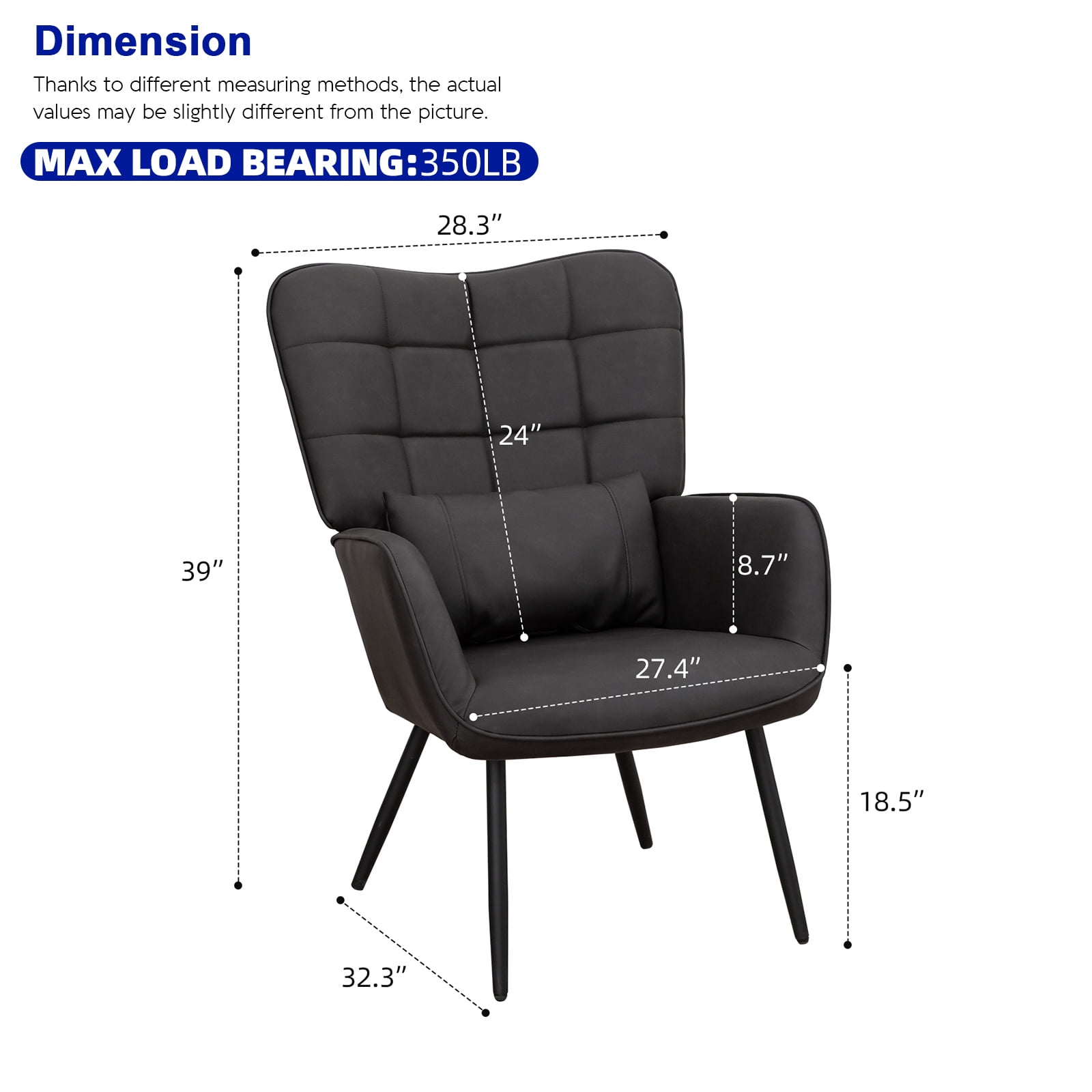 Leather Armchair, Modern Accent Chair with Metal Legs and Soft Padded, Sofa Chairs for Home Office,Bedroom,Dining Room,Grey