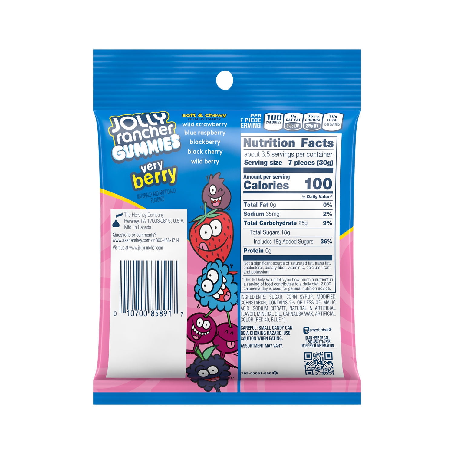 Jolly Rancher Gummies Very Berry Assorted Fruit Flavored Candy, Bag 3.7 oz