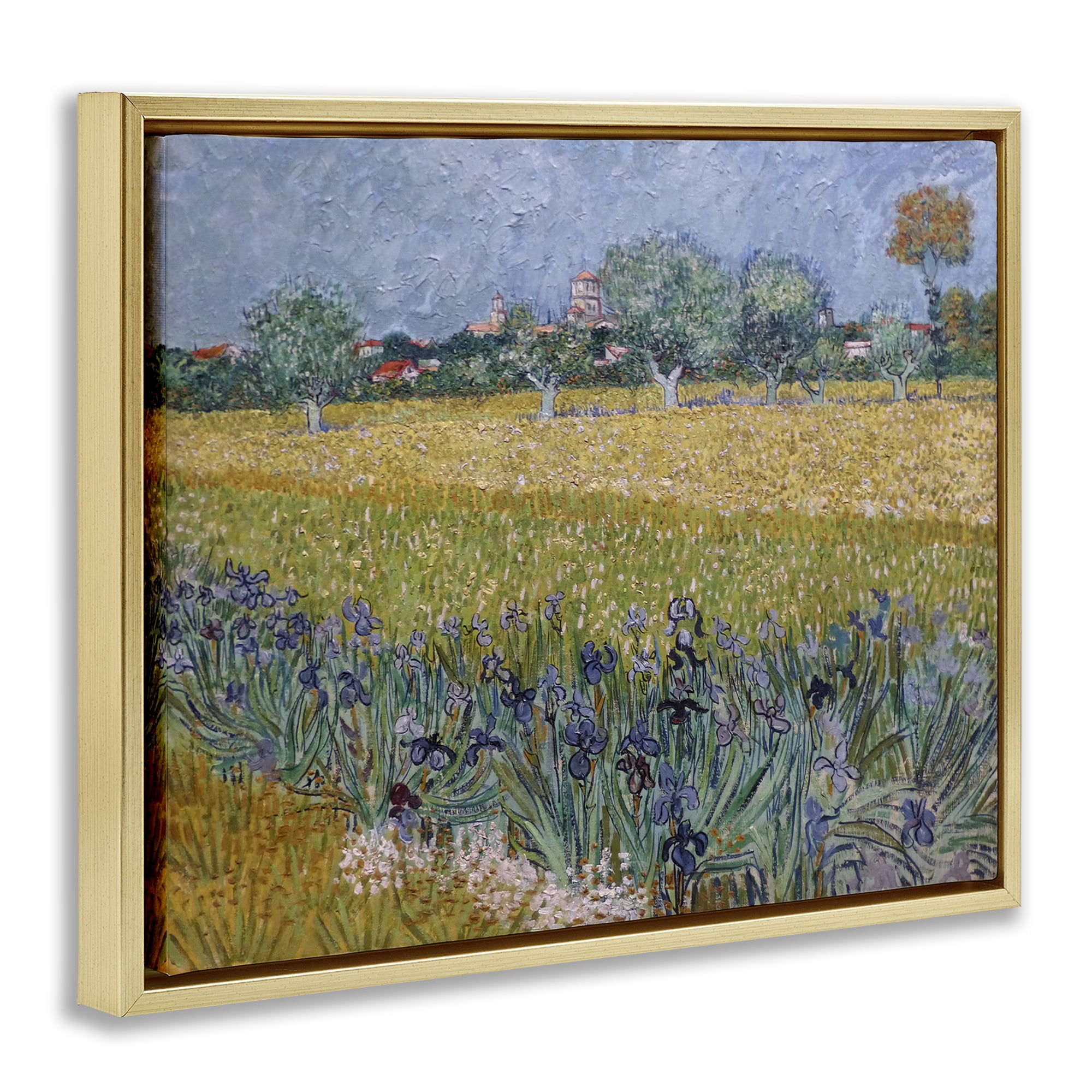 Stupell Industries Van Gogh View of Arles Landscape & Nature Painting Gold Floater Framed Canvas Art Print Wall Art, 31 x 25
