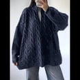 thumbnail image 4 of Suéteres de Otoño para Mujer, Jersey de Larga con Cremallera de un Cuarto, Jersey Informal Holgado con Cuello en V y Punto Azul Marino L, 4 of 8
