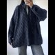 thumbnail image 4 of Suéteres de Otoño para Mujer, Jersey de Larga con Cremallera de un Cuarto, Jersey Informal Holgado con Cuello en V y Punto Azul Marino L, 4 of 8