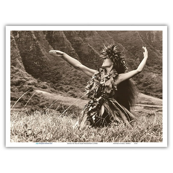 Dance To Pele - Hawaiian Hula Dancer - Vintage Sepia Toned Photograph by Alan Houghton c.1960s - Master Art Print (Unframed) 9in x 12in