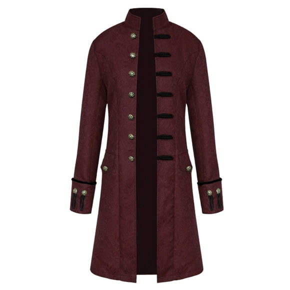 Yoodem Mens Trench Coat Winter Coats for Men Male Vintage Overcoat Jacquard Weave Stand Collar Long Sleeve Costume Mens Winter Coats Wine XL