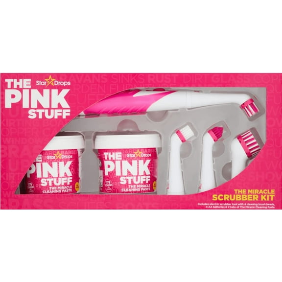 Stardrops - The Pink Stuff - The Miracle Scrubber Kit - 2 Tubs of The Miracle Cleaning Paste With Electric Scrubber Tool and 4 Cleaning Brush Heads