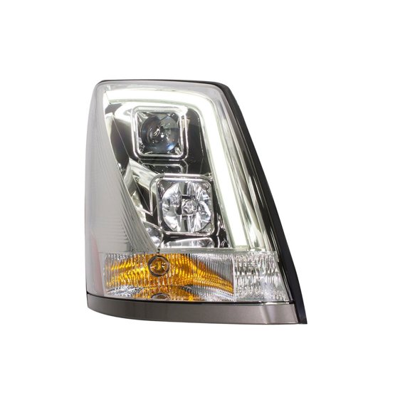 For Volvo VN/VNL 2004-2017 Headlight Passenger Side | Chrome Housing | Clear Projector | Amber Reflector | Light Bar