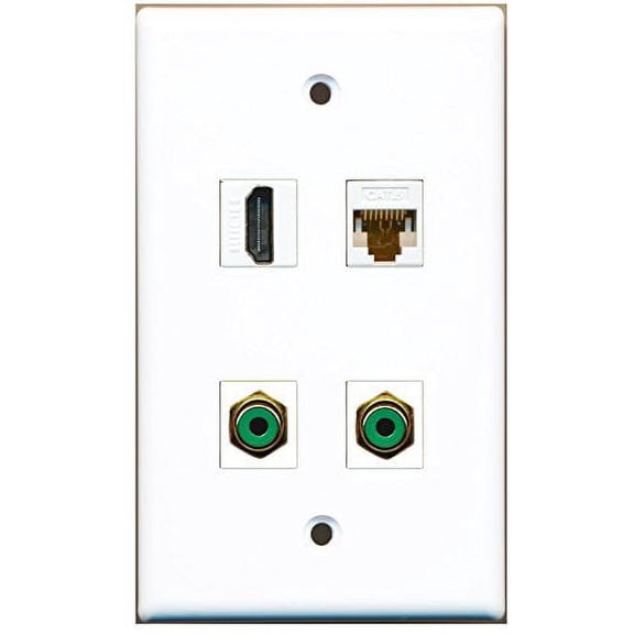 RiteAV - 1 Port HDMI 2 Port RCA Green 1 Port Cat6 Ethernet White Wall Plate