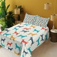 thumbnail image 2 of Ambesonne Colorful Fitted & Top Sheet Set with Shams, Retro Dog, Grey Red Teal, 2 of 5