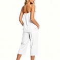 thumbnail image 4 of Favoffer Women's Faux Linen Two Piece Set Adjustable Strap Top Matching Capri Pants Solid Color Breathable Casual Outfit Lightweight Outdoor Daily Wear, 4 of 9