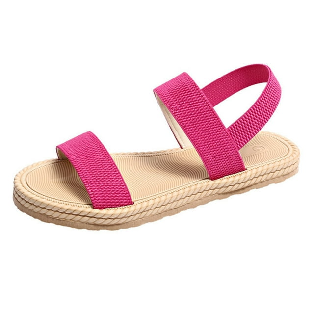 CHGBMOK Womens Sandals Two - Strap Flat Sandals with Textured Straps and Braided Outsole Sizes 36-43