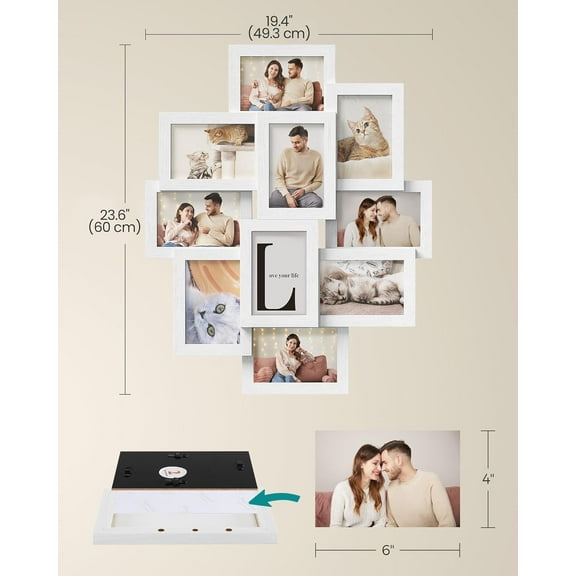 4x6 Collage Picture Frames, 10-Pack Photo Collage Frame for Wall Decor, Glass Front, Assembly Required, Cloud White URPF020W02