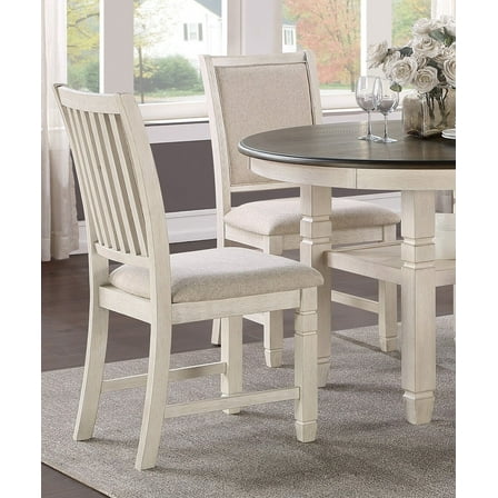Antique White Finish Wooden Side Chairs Set of 4pc Beige Color Fabric Upholstered Casual Dining Furniture