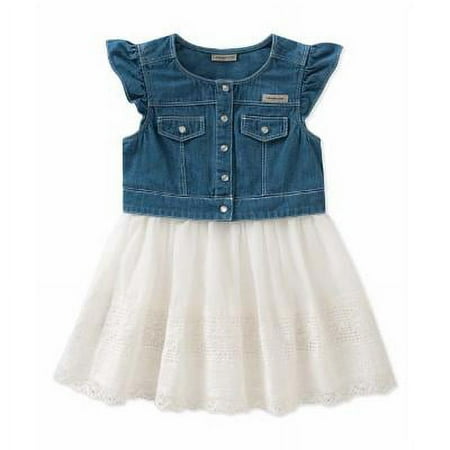 Calvin Klein Denim Dress with White Lace Skirt in Blue/White 3-6 months