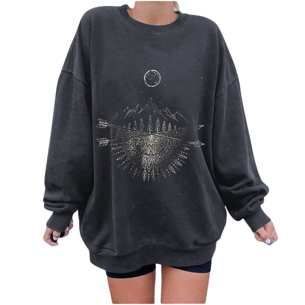 Sudadera con estampado de cambio de cuello redondo de manga larga suelta con estampado de sol y luna divertido vintage para mujer Pompotops gfhjh10528